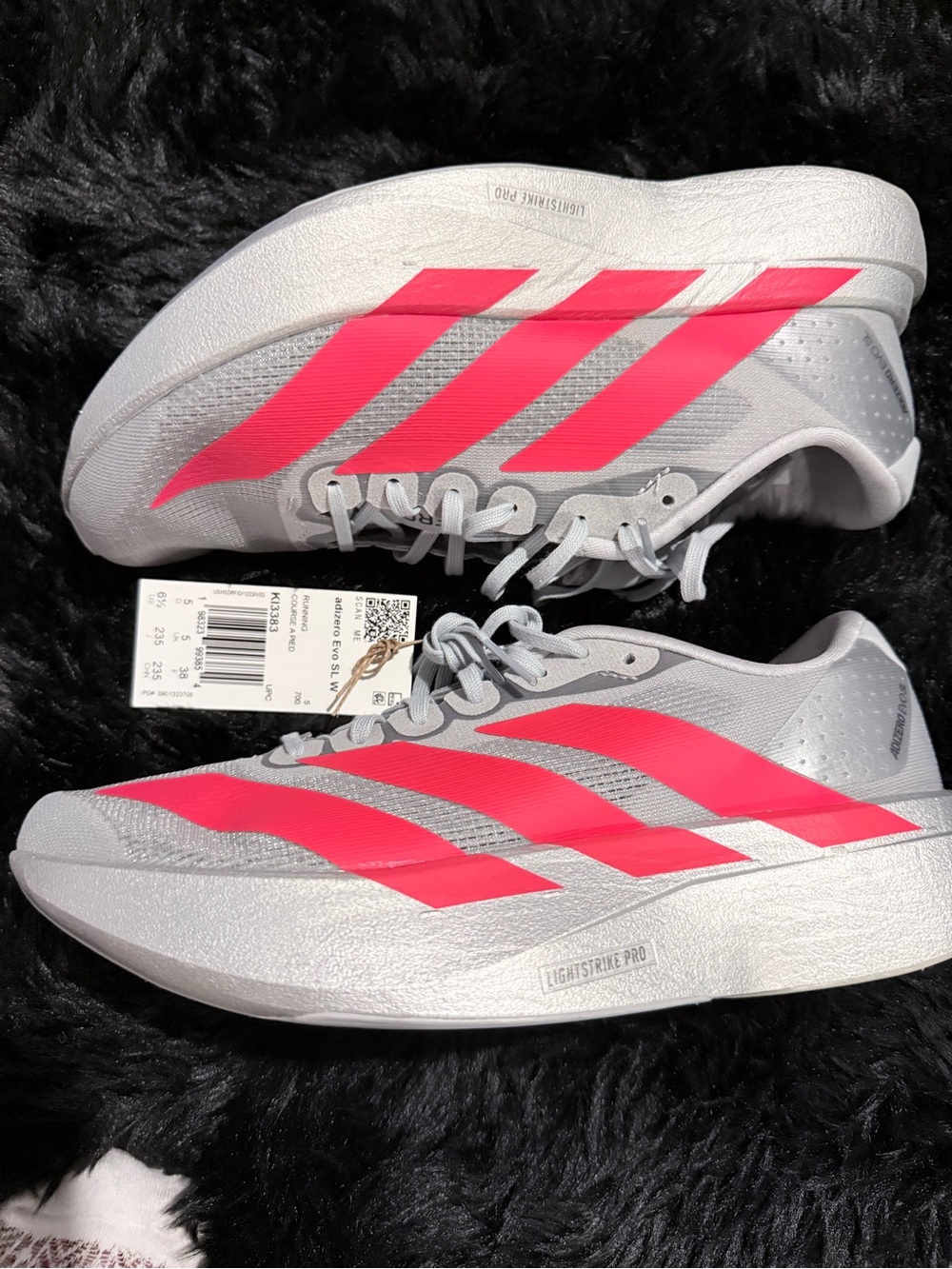 adidas Adizero Womenโs Running Shoes - Gray with Pink Stripes